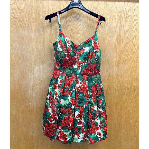 NWT Dolce & Gabbana Red Floral Geranium Pleated Mini Dress IT 42 M - Picture 5 of 9